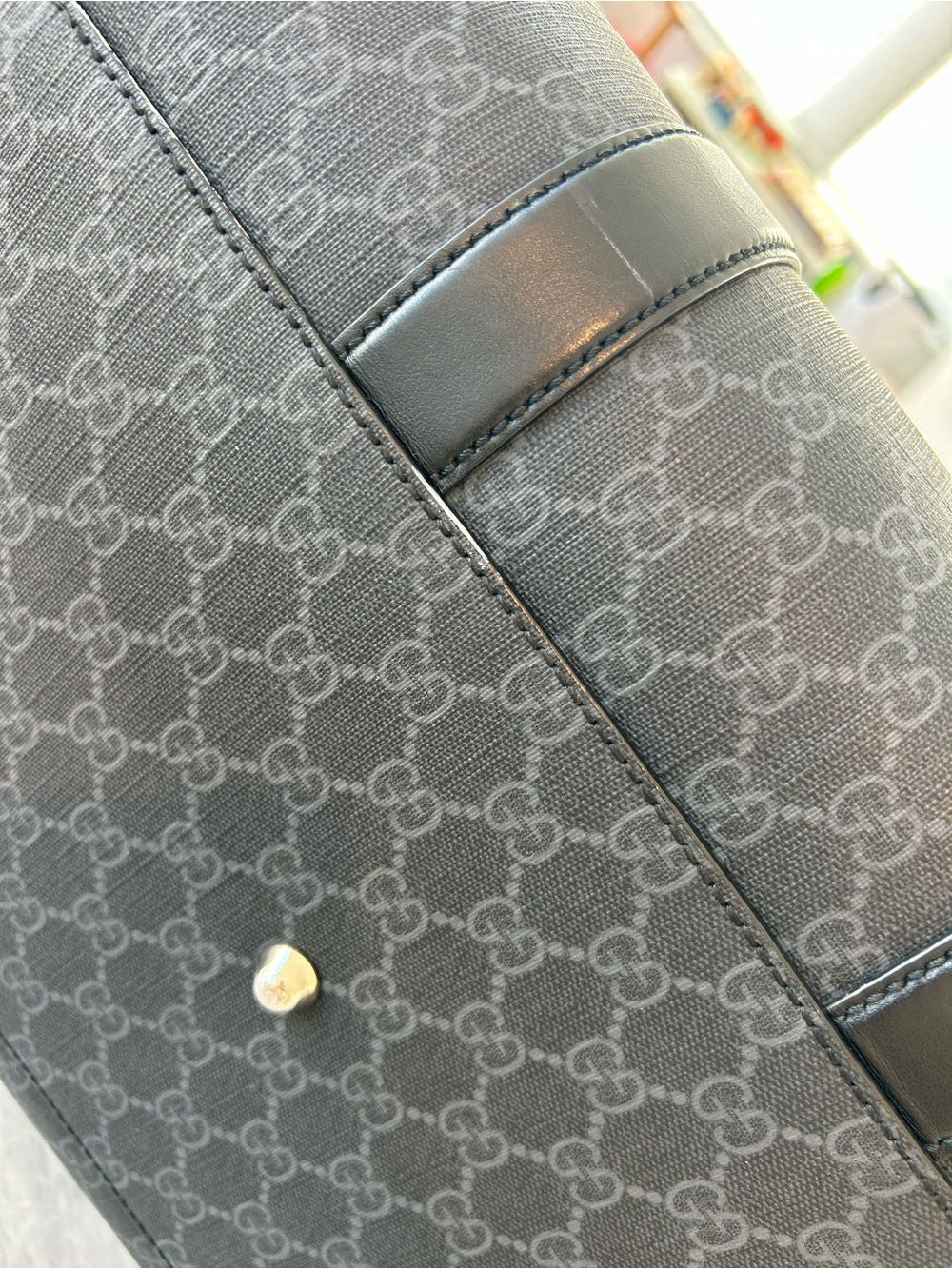 Gucci Black GG Supreme Duffel with Red and Navy Web Strap - Picture 11 of 15